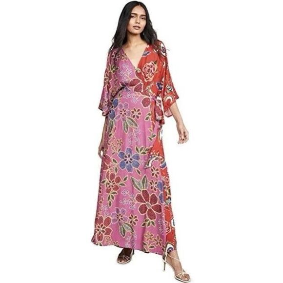 Anthropologie Farm Rio Floral Duo Print Short Sleeve Maxi Dress Size Small - Picture 1 of 10